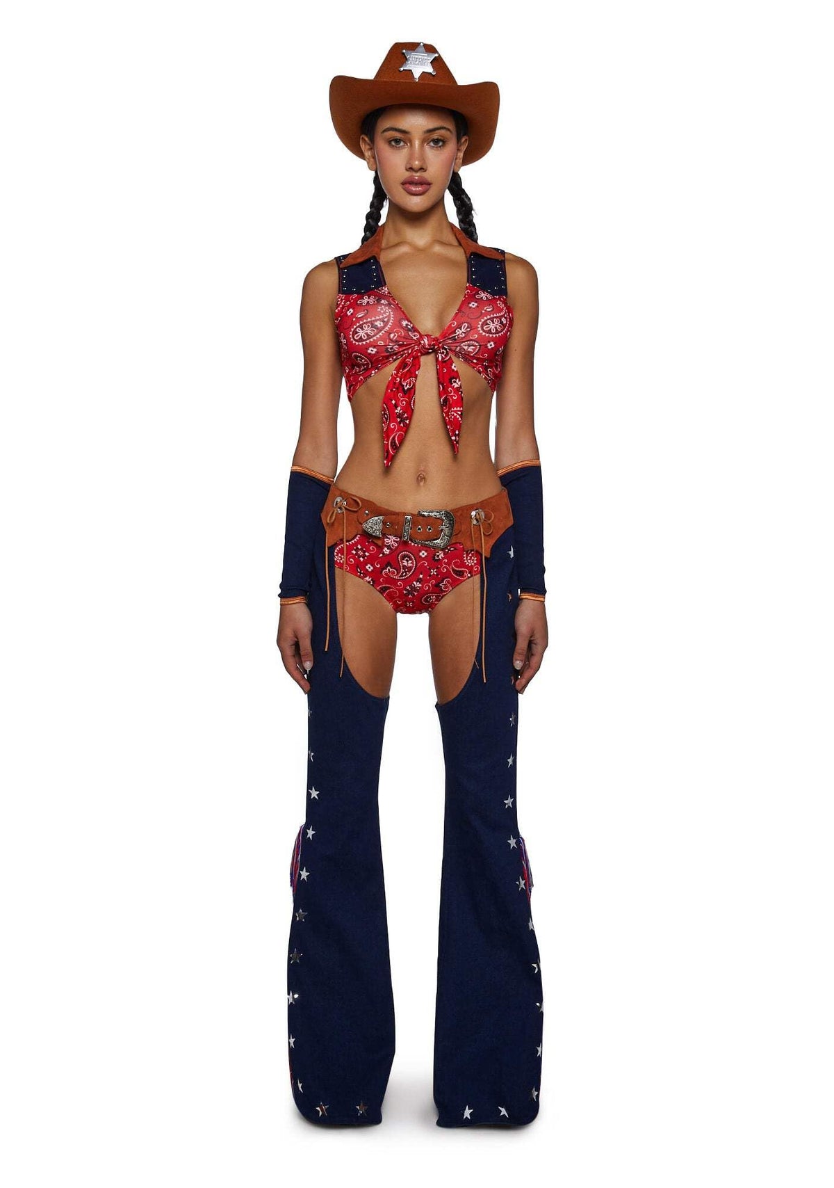 Rodeo Cowgirl Costume - Fringe Denim Suede Outfit by Trickz N' Treatz - Medium