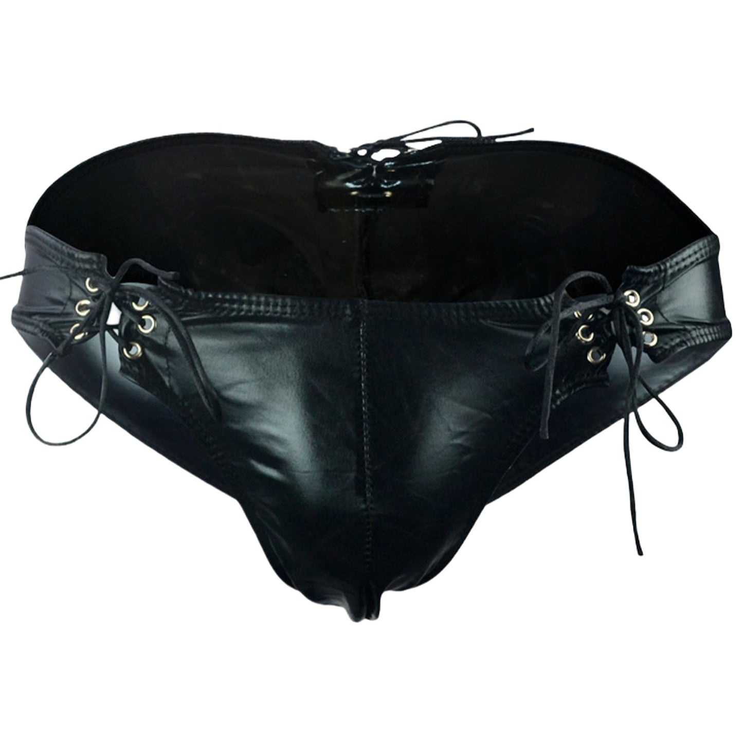 Mens Thongs Faux Leather Underwear Side Drawstring G-String Briefs Sexy Low Rise Jockstrap Bikini Briefs Bulge Pouch Underwear for Men Black