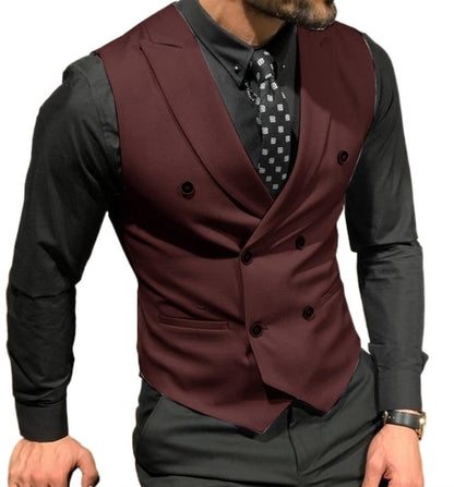 Enliflux Men's Peak Lapel Double Breasted Suit Vests Casual Business Vests Slim Fit Waistcoat For Wedding Groom Dating