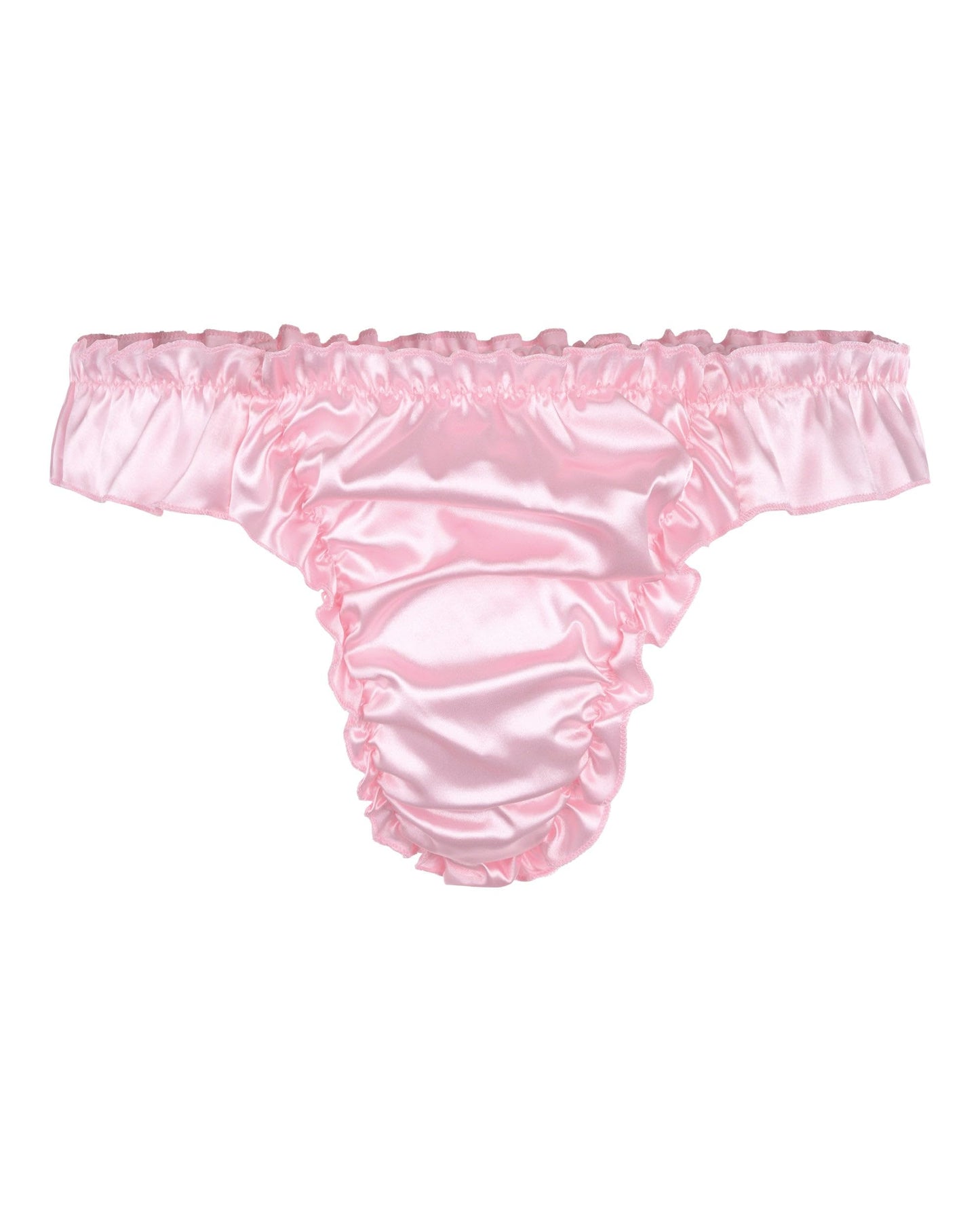 Satini Men's Satin Ruffle Low Rise Sissy Thong Tanga Knickers Briefs Panties (Baby Pink, L)