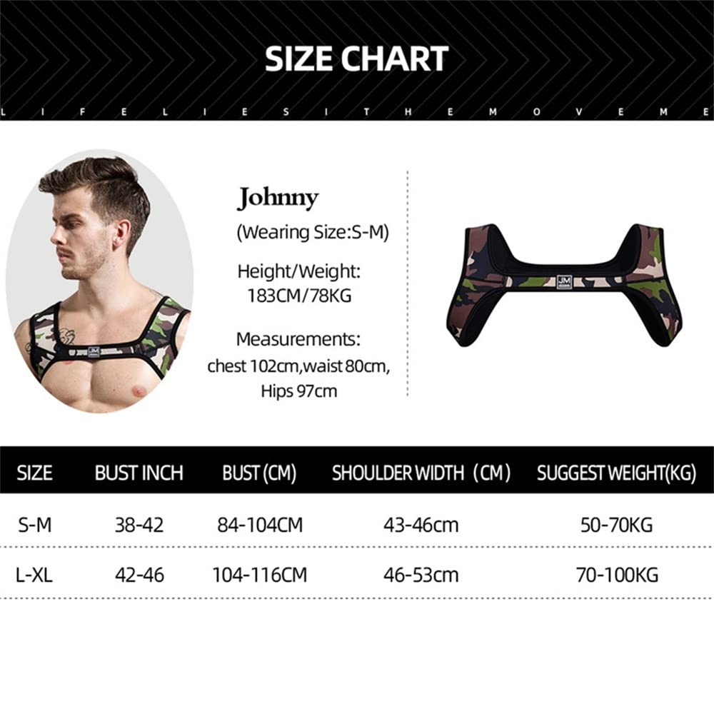 JOCKMAIL Mens Mesh Crop Top Body Chest Muscle Tops Harness Men Shoulder Bandage (Black2, L/XL)