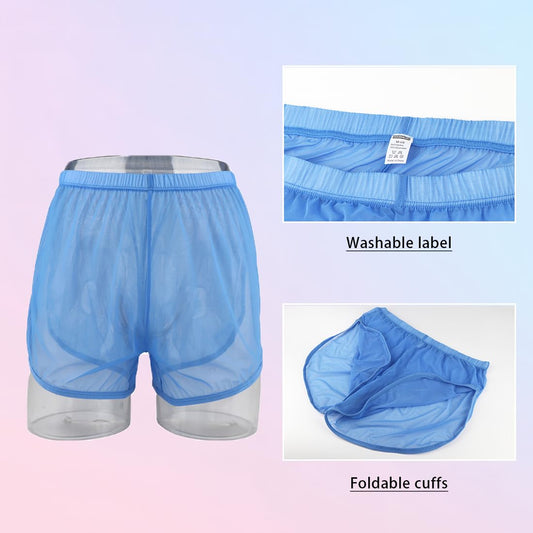 MUEBAIRES Men's Transparent Boxer Briefs Shorts Loose Split Side Mesh See Through Sexy Underwear 3XL 3 Pack