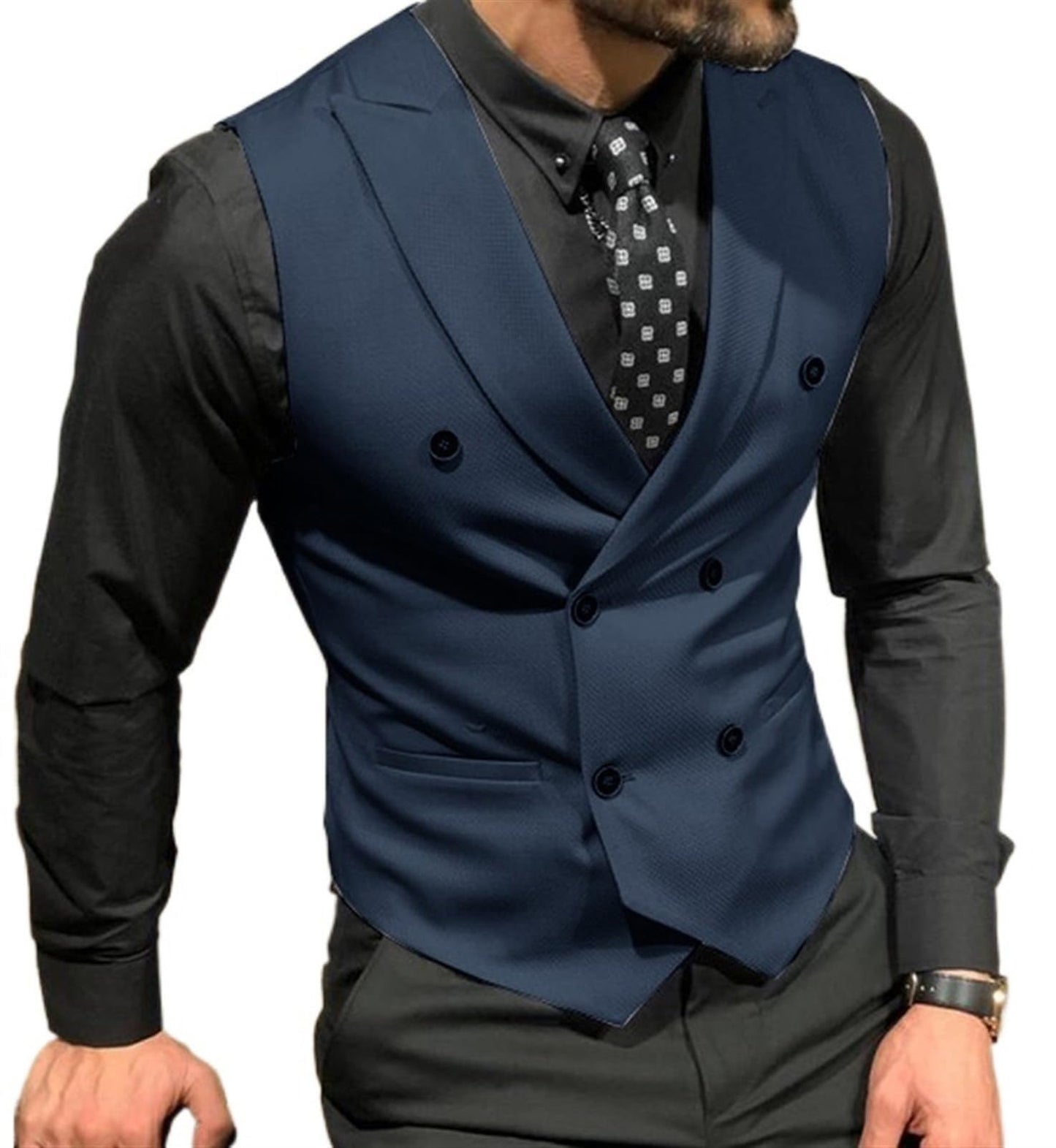 Enliflux Men's Peak Lapel Double Breasted Suit Vests Casual Business Vests Slim Fit Waistcoat For Wedding Groom Dating
