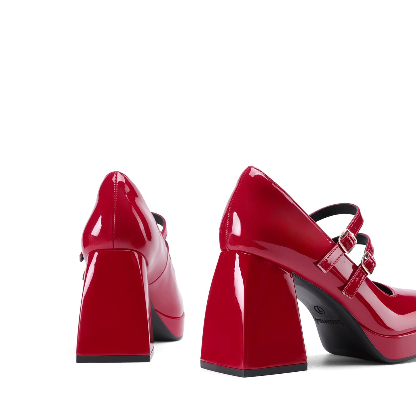 Women's Platform Mary Jane Chunky Heels,Size 9,Red-Pat