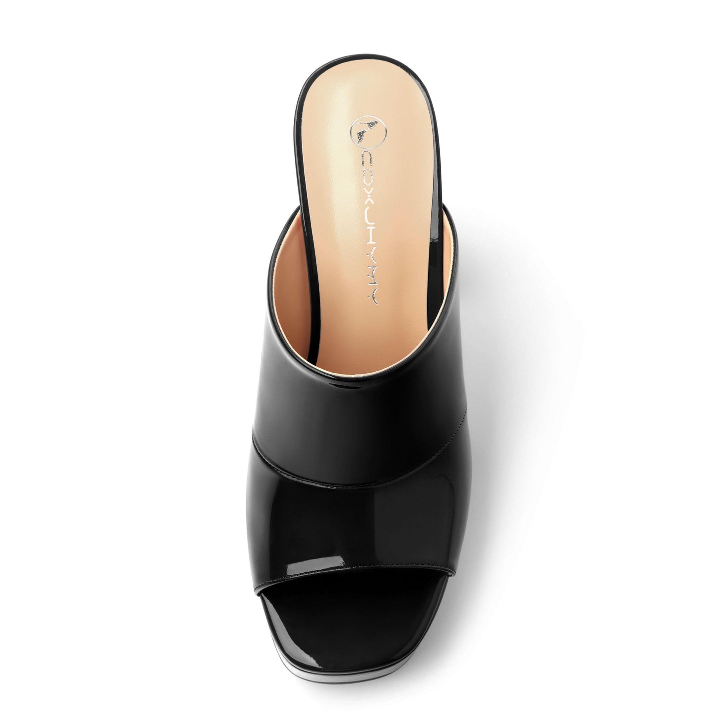 CDXJHYMY Womens Platform Chunky Heels Sandals Square Open Toe High Heeled Sandals Slip On Slides Dress Party Wedding Shoes Black Patent Size 9.5