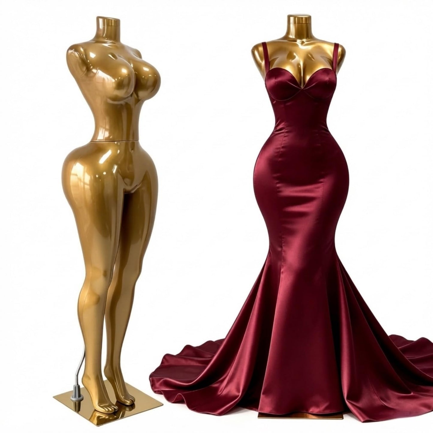 Glossy Gold BBL Full Body Female Mannequin Dress Form, Gold Armless Dress Form for Wedding & Lingerie Retail Store