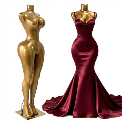 Glossy Gold BBL Full Body Female Mannequin Dress Form, Gold Armless Dress Form for Wedding & Lingerie Retail Store