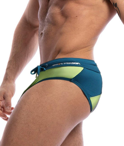 MIZOK Mens Swimsuit Briefs Sexy Low Rise Quick Dry Bikini Swimwear (Green, XL)