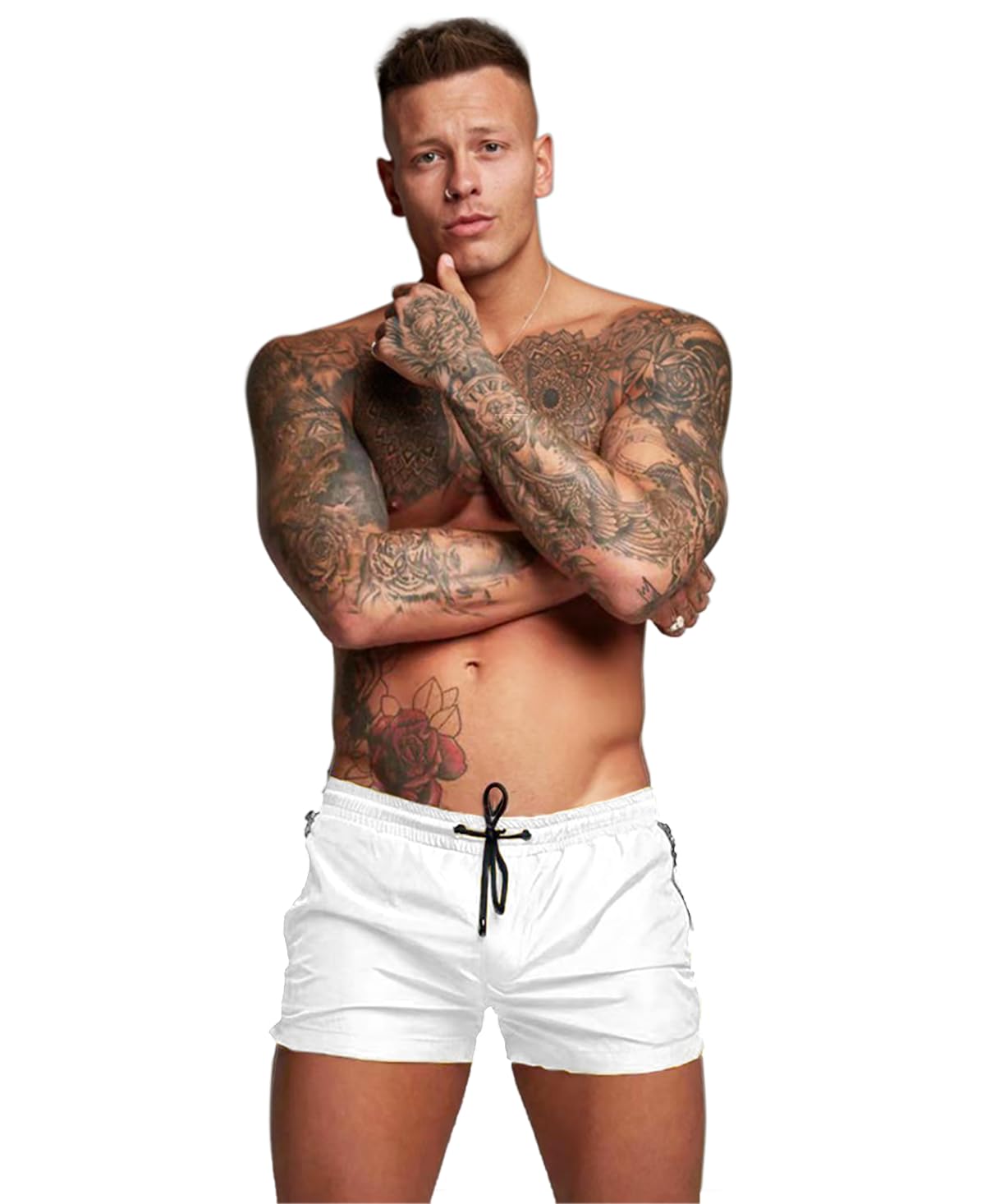 Redqenting Mens Swim Trunks Quick Dry Swimwear Zipper Pockets, Swim Shorts with Mesh Lining