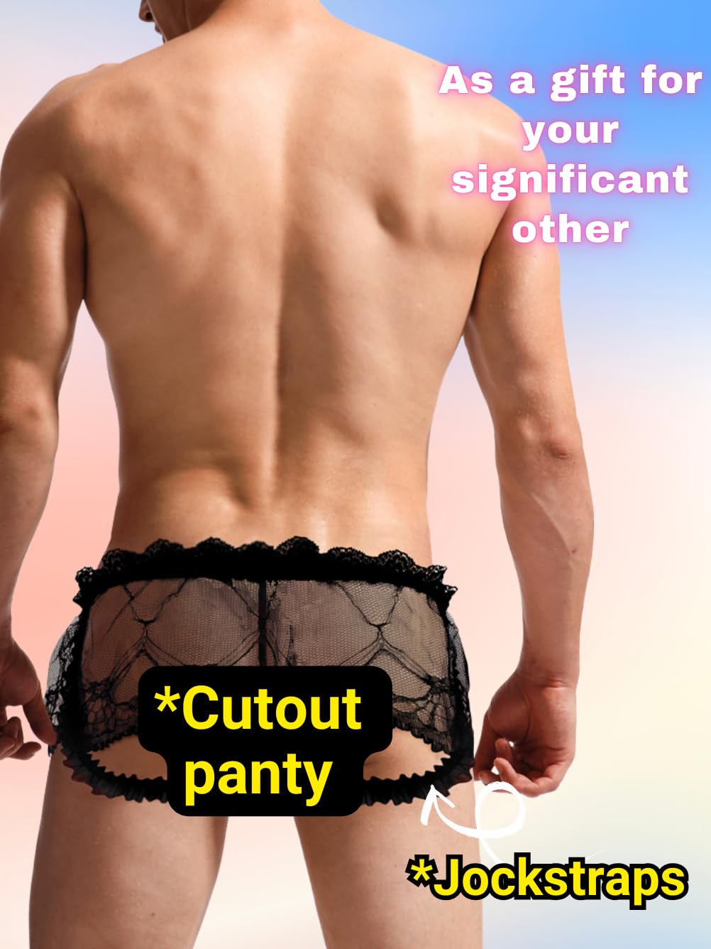 Mens Lace Sexy Underwear, Sissy Pouch Panties Femboy For Men, Low Rise Bow Lingerie Fits 32-42, Sheer Girly, Light Pink, One Size