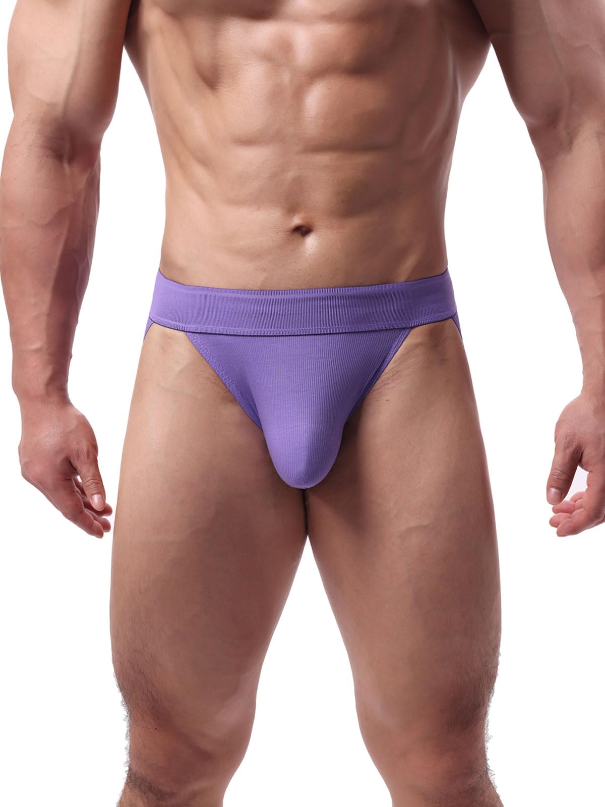 Summer Code Mens Underwear Briefs Low Rise Ribbed Bikini Underpants Cool Comfort Bulge Pouch Undies Briefs, Purple, Medium