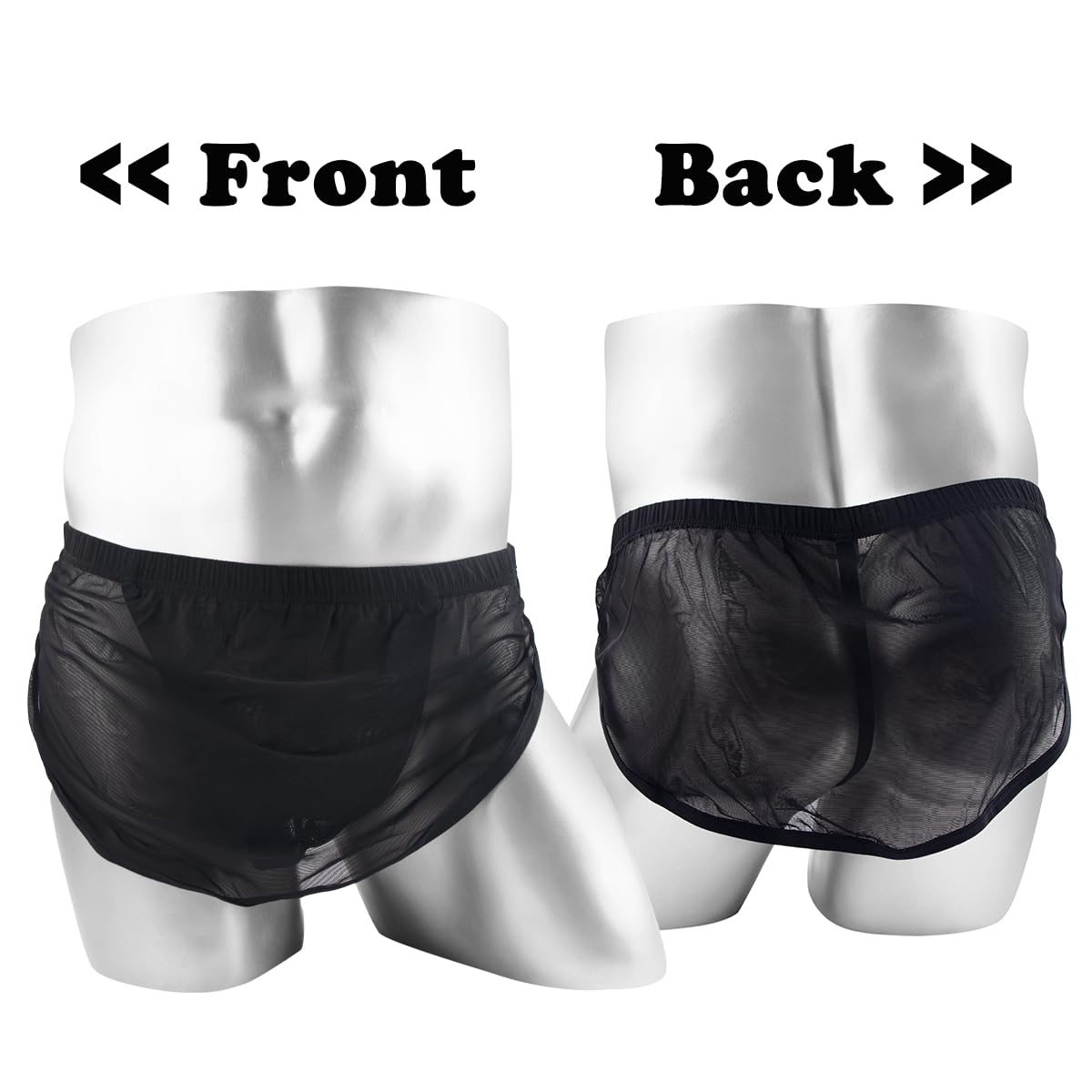 Mens Sexy Thong Low Rise See Through Underwear Mesh G-String Bikini Bulge Enhancing Ball Pouch Balck Orange 3XL