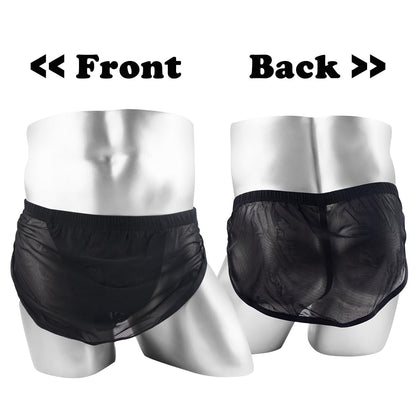 Mens Sexy Thong Low Rise See Through Underwear Mesh G-String Bikini Bulge Enhancing Ball Pouch Balck Orange 3XL
