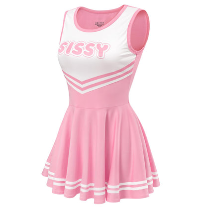 Littleforbig Women Sleeveless Overall Cheer Sissy Bodycon Mini Dress Skirt S Pink