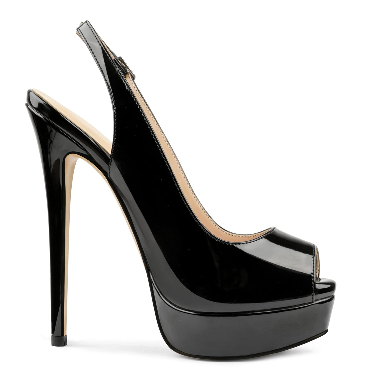 Women's Slingback Heels Peep Toe Platform Pumps, Black, US8.5