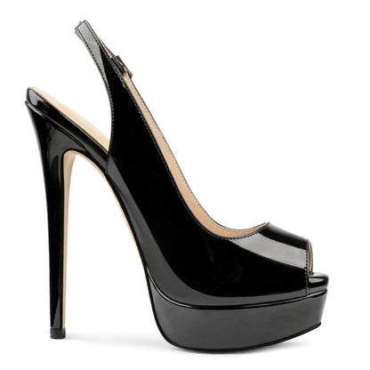 Women's Slingback Heels Peep Toe Platform Pumps, Black, US8.5