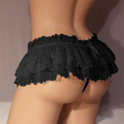 Sissy Lace Panties Men's Ruffled Panties Thongs Mini Skirt Thongs Gay Lingerie (Color : Pink, Size : 1pc) One Size