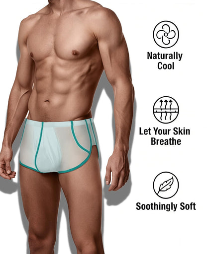 Mens Mesh Boxer Briefs High Cut Leg Opening, See Through Trunks