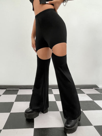 Women's Flare Trousers Cut Out Removable Flare Pants Black