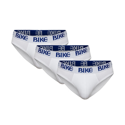 Bike Men's 3-Pack Stretch Cotton Athletic Men’s 3-Pack Stretch Cotton Briefs | Comfortable Soft Cotton Spandex Blend Underwear | Elastic Waistband Fit, X-Large, White