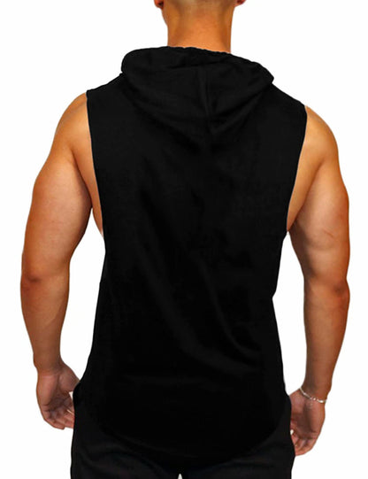 Babioboa Men's Sleeveless Training Muscle Hoodies Training Sleeveless Shirts Sports Tank Tops with Hood(Black Medium)