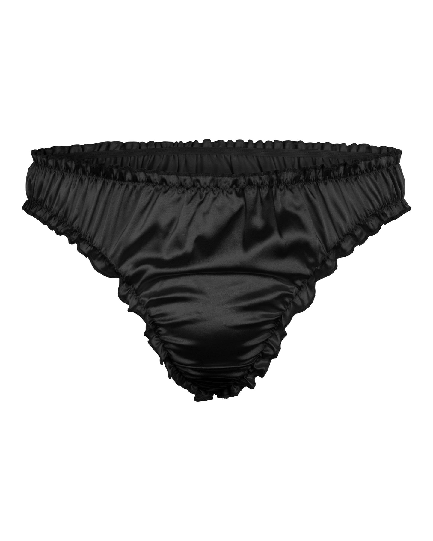 Satini Men's Satin Ruffle Sissy Tanga Panties Black,