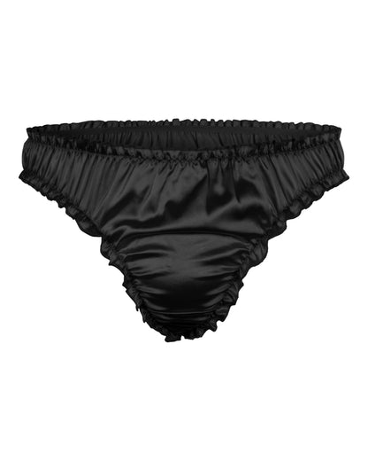 Satini Men's Satin Ruffle Sissy Tanga Panties Black,