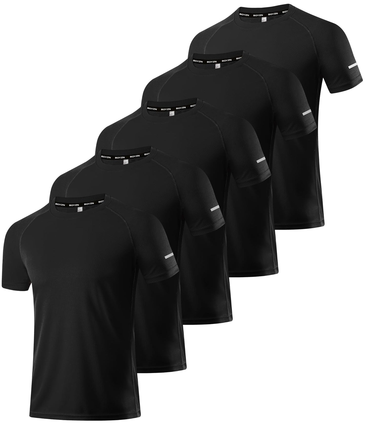 5 Pack Dry Fit Tshirts Shirt for Men, Quick Dry Crew Neck T Shirts, Athletic Running Workout Short Sleeve Tees Black-5P06-M