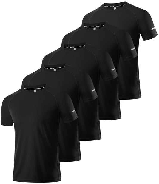 5 Pack Dry Fit Tshirts Shirt for Men, Quick Dry Crew Neck T Shirts, Athletic Running Workout Short Sleeve Tees Black-5P06-M