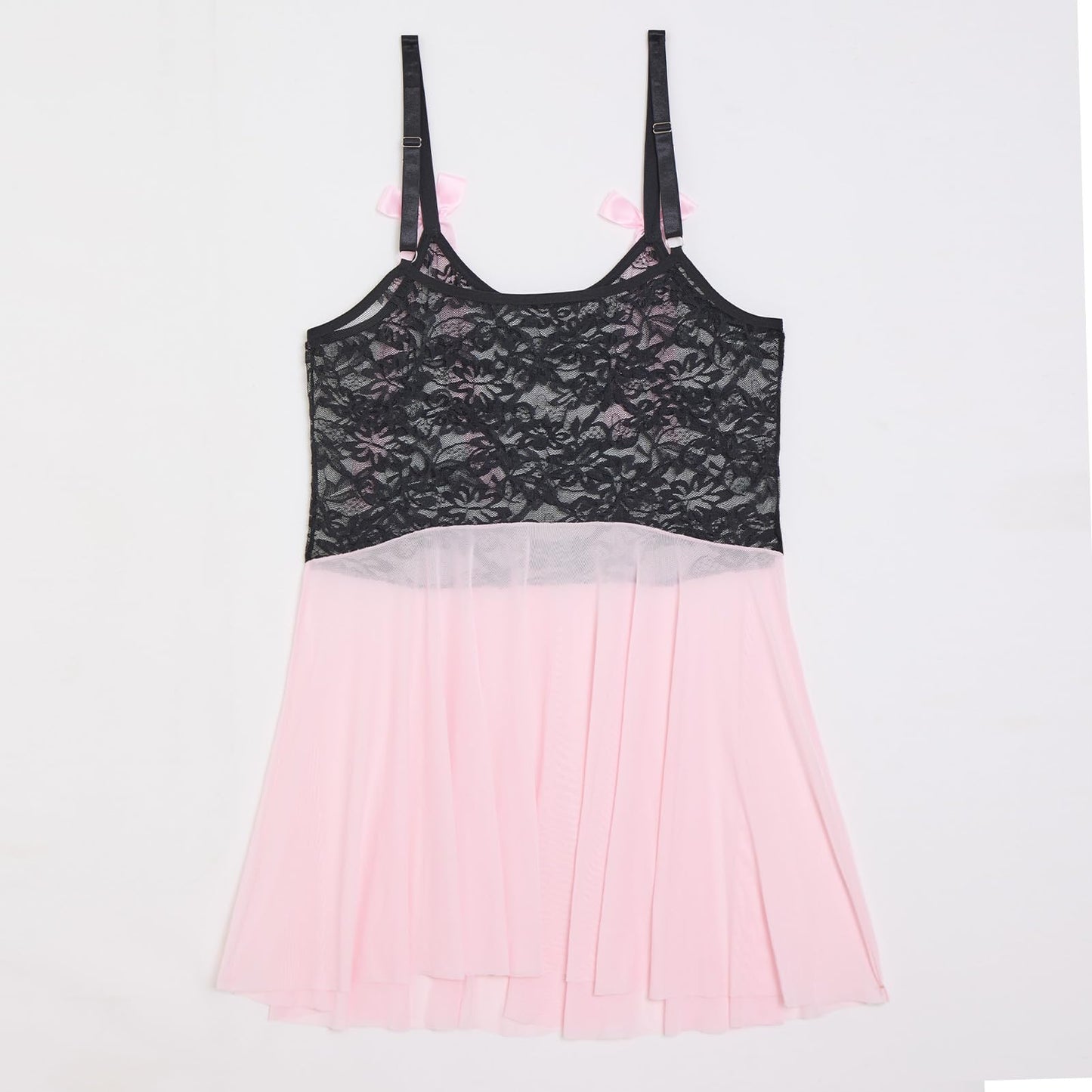 ABAFIP Men‘s Lace Babydoll Dress Sheer See Through Crossdresser Lingerie Mesh Nightgown Femboy Outfit Light Pink Medium