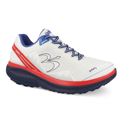 Gravity Defyer g-defy Mighty Walk New Walking Shoes for Men | Comfortable Orthopedic Shoes for Standing All Day | Patented VersoShock Technology | Wide Toe Box White, Red, Blue