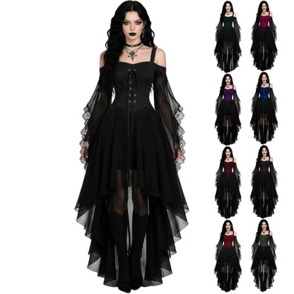 LVOFTJU Witch Costume,Witch Dress Women 2026 Halloween Costumes Woman Adults Medieval Vampire Butterfly Sleeve Mesh Gothic Holiday Cosplay Outfits,Black,S
