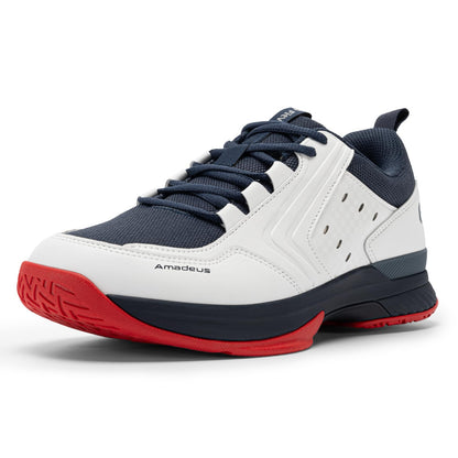 FitVille Wide Tennis Shoes for Men Pickleball Shoes Sneakers | Court Racquetball Athletic Shoes for Racquet Sport | Wide Toe Box & Arch Support (10.5 X-Wide, White & Navy Blue)