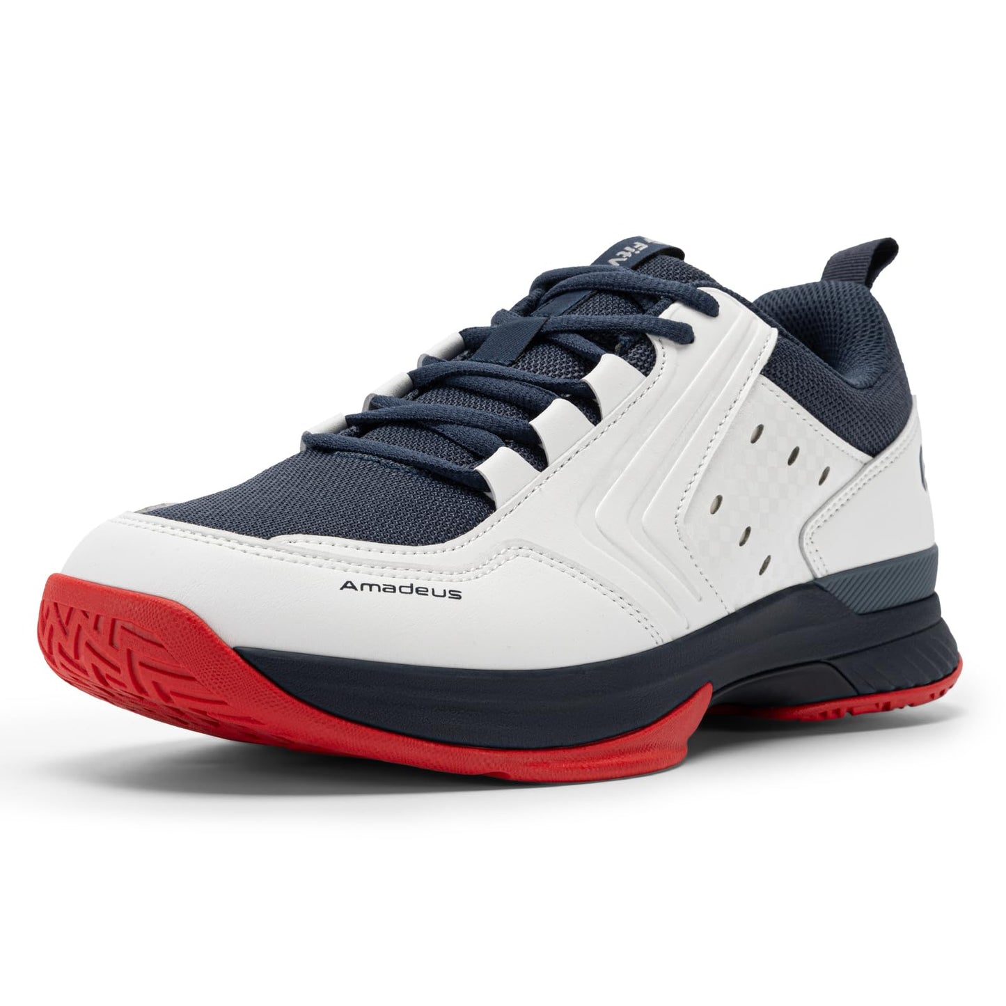 FitVille Tennis Shoes for Men Wide Mens Pickleball Shoes Breathable Court Shoes Racquetball Badminton Athletic Sneakers for All Courts | Arch Support | Energy Return (12 Medium, White & Navy Blue)
