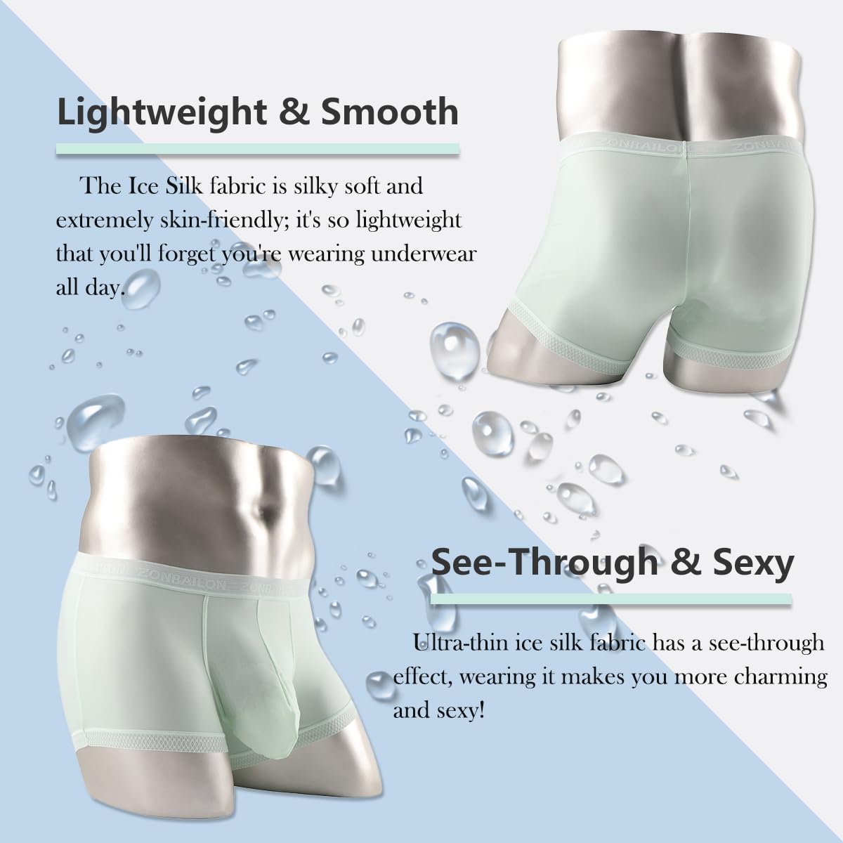 HASWECHYS Men's Sexy Underwear Ice Silk Sheer Boxer Briefs See Through Mesh Ultra Thin Transparent Trunk 1 Light Green L