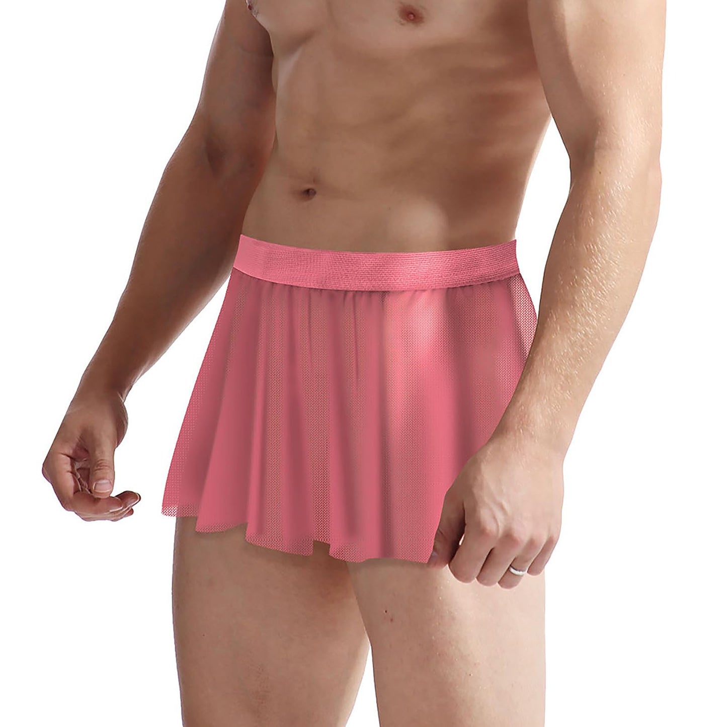 Mens Sissy Skirt Crossdressing Apparel See Through Mesh Mini Skirt Crossdresser Gay Underwear Sheer Panties Lingerie Pink