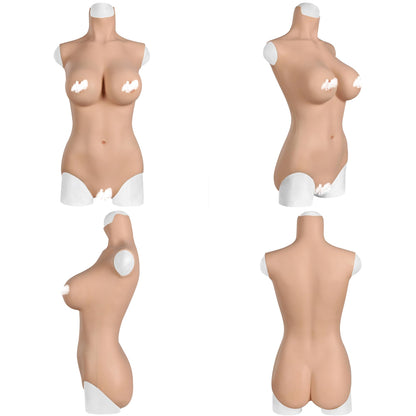 Silicone Bodysuit E Cup Short Version Realistic Breastplate Crossdressing Apparel Male to Female Crossdresser (Color 2, L-Cotton Filler)