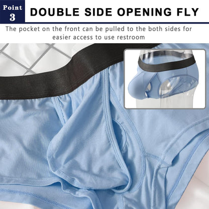 Men's Boxers Briefs Fly Pouch Front Open Breathable Bulge Underwear Separated Pouch Trunks (US, Alpha, Large, Regular, Regular, Briefs-Black*3)