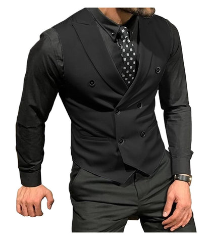 Enliflux Men's Peak Lapel Double Breasted Suit Vests Casual Business Vests Slim Fit Waistcoat For Wedding Groom Dating
