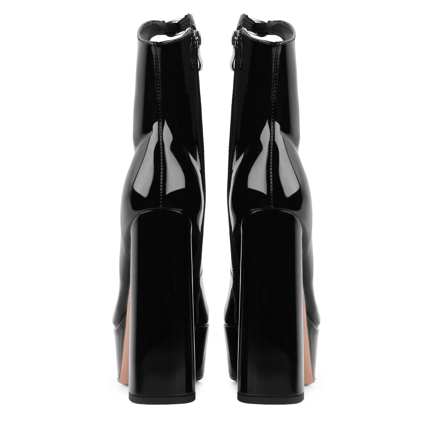 Black Platform Boots for Women, Black Patent Leather Chunky Platform Heels Goth Boots, Strap Buckle Side Zipper Gothic Block Heels