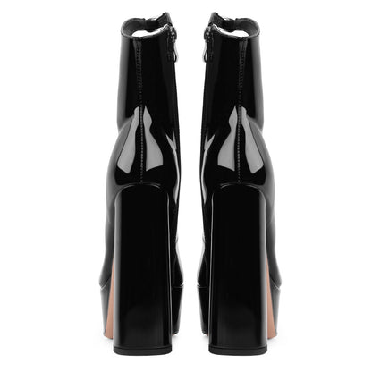 Black Platform Boots for Women, Black Patent Leather Chunky Platform Heels Goth Boots, Strap Buckle Side Zipper Gothic Block Heels