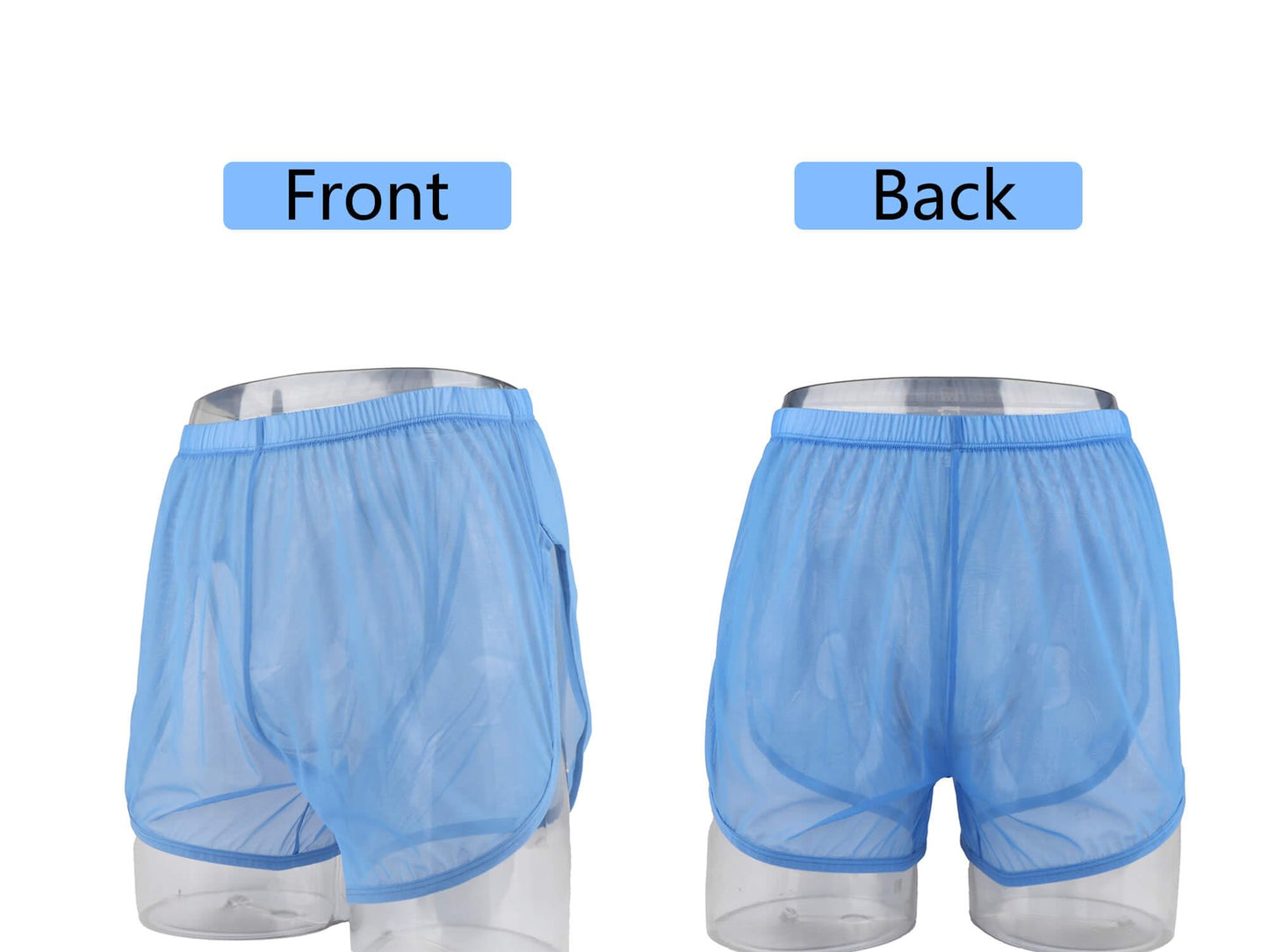Mens See Through Boxers Ice Silk - Sheer Underwear- Sexy Mesh Transparent Shorts-  3 Pack
