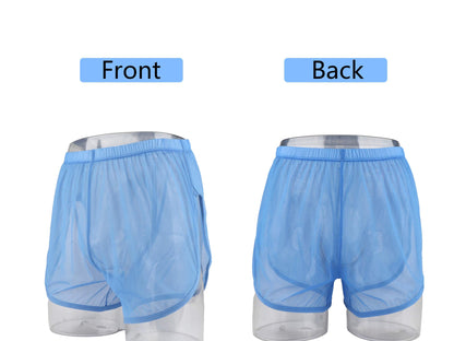 Mens See Through Boxers Ice Silk - Sheer Underwear- Sexy Mesh Transparent Shorts-  3 Pack