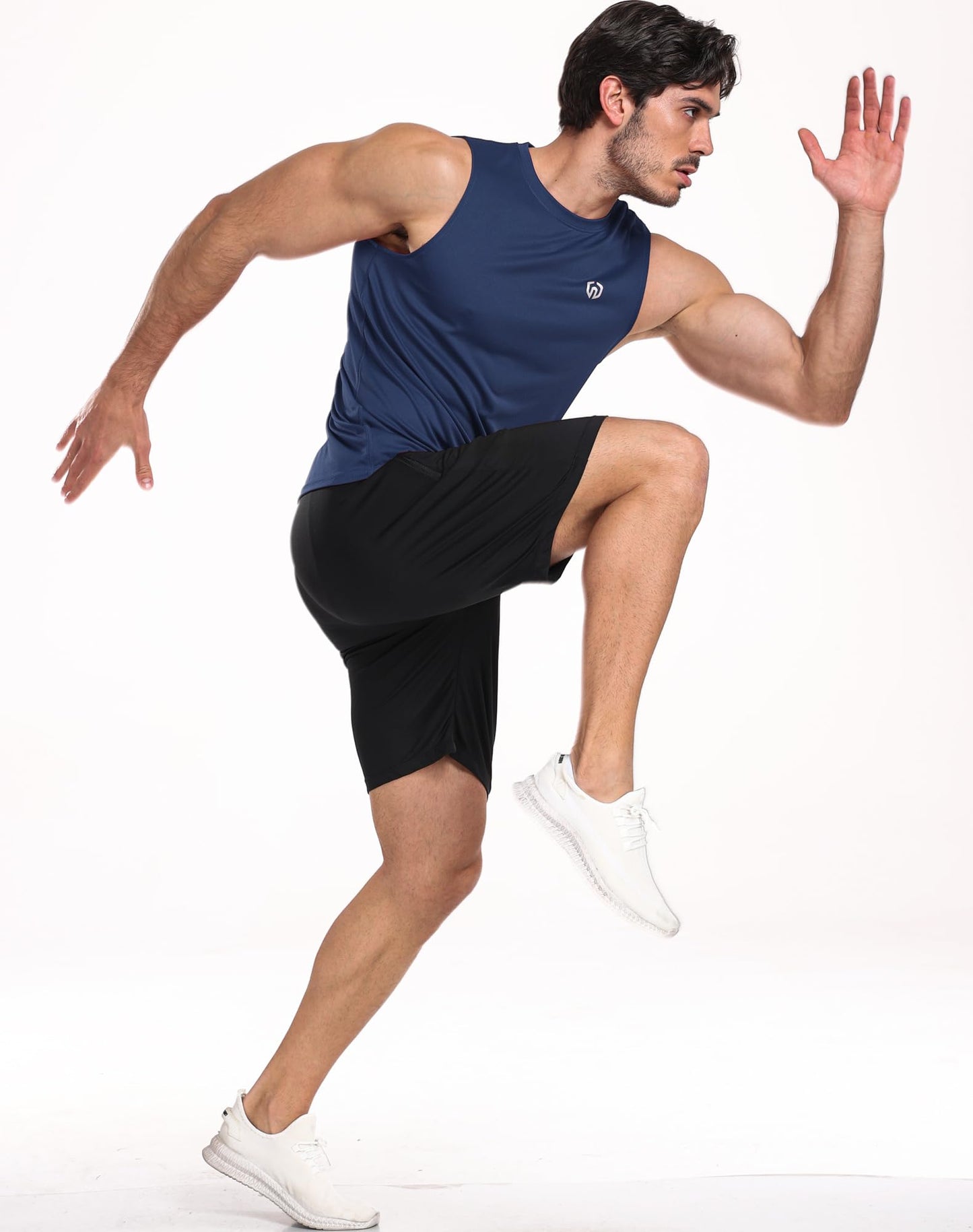 NELEUS Men's Dry Fit Workout Athletic Tank Basketball Running Shirts,5015,Black/Grey/Navy Blue,L