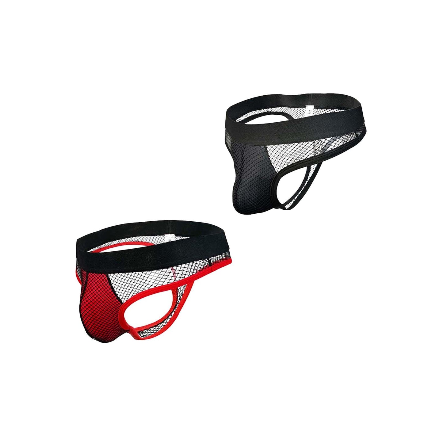 BLESO Men's Sissy Fishnet Low Rise Sexy Thong Sexy Underwear Mesh Athletic Supporter(Black+Red-L)