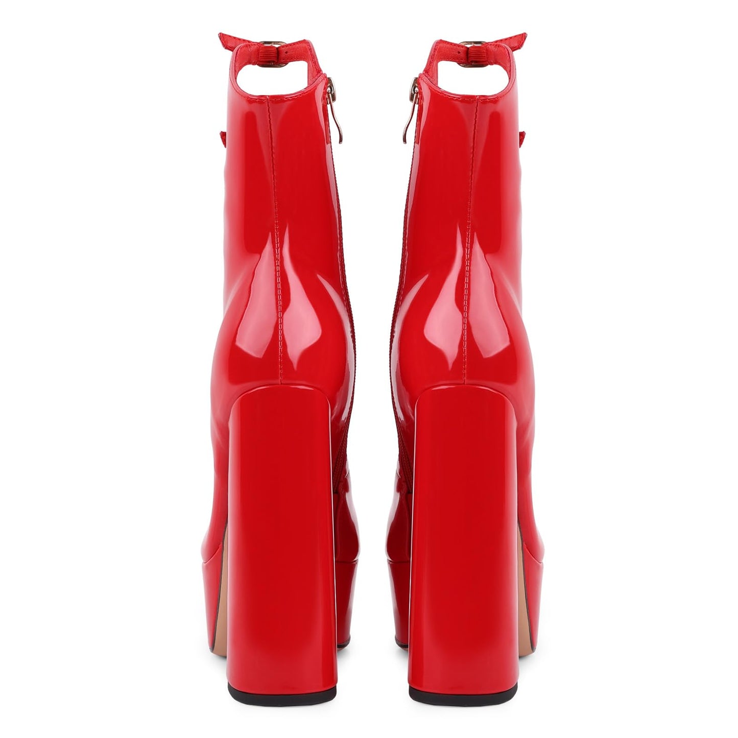 Red Platform Boots for Women, Red Patent Leather Chunky Platform Heels Goth Boots, Strap Buckle Side Zipper Gothic Block Heels