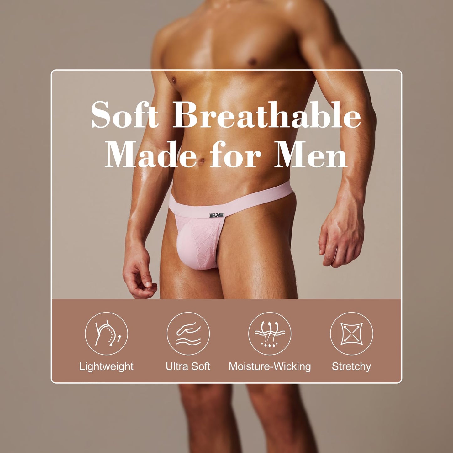 BSZN Men's Lace Side Jockstrap, Pink,Sexy Brief for Men