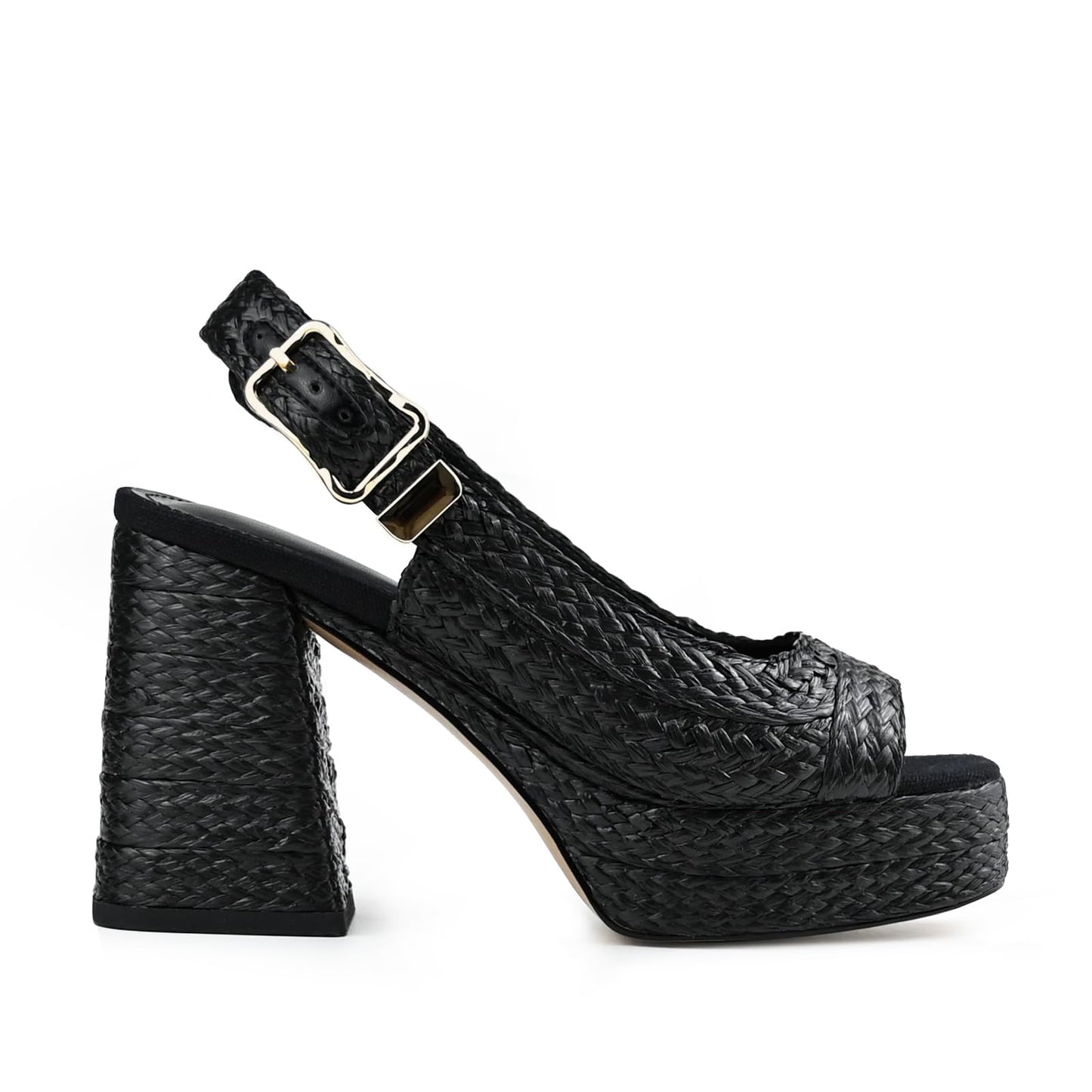 Women's Retro Woven Platform Heels Black Chunky Block Heel Open Toe Slingback Summer Vacation Raffia Beach Boho Vintage Wedge Sandals