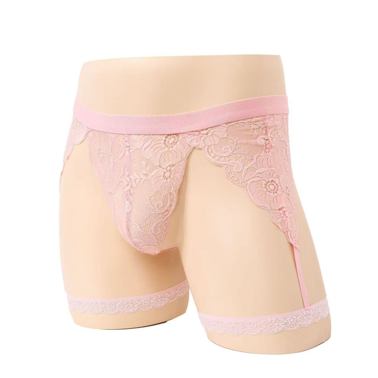 Men's Lace Underwear Sheer Pouch Garter Panties Crossdressing Sexy Gay Lingerie Sissy Underpants