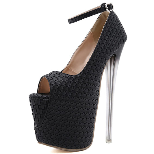 19Cm/7.48IN Women's Peep Open Toe Platform Thick Super Heel Gladiator Ankle Strap Sandals Sexy Pole Dancer Stripper Platform Heel Shoes for Wedding Party Prom Club,Black,37